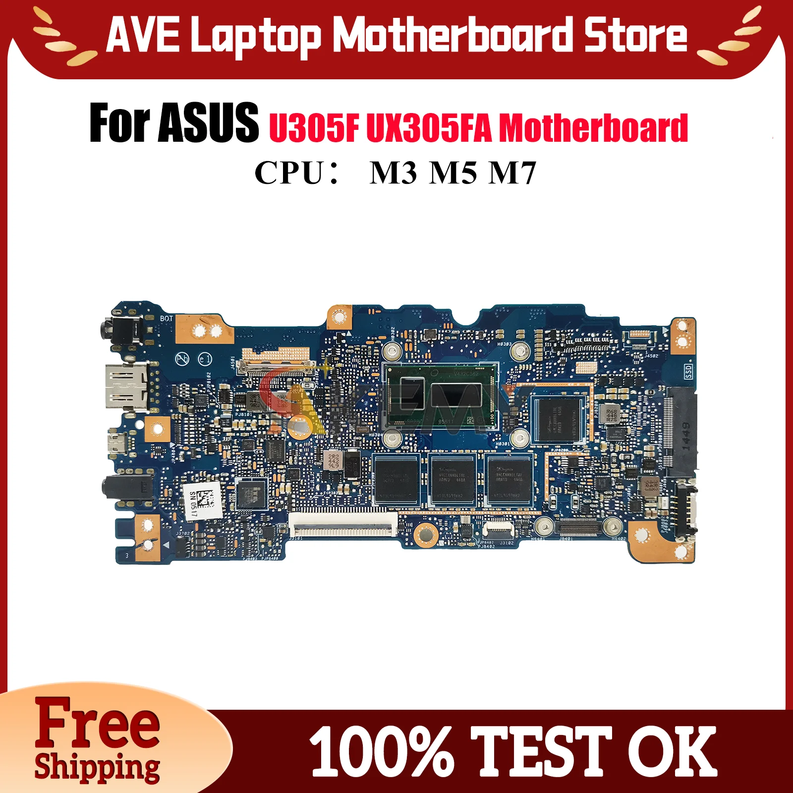 

UX305FA Материнская плата для ноутбука ASUS ZenBook U305F UX305FA UX305F Материнская плата для ноутбука с процессором M3 M5 M7 100% тестирование ОК быстрая доставка