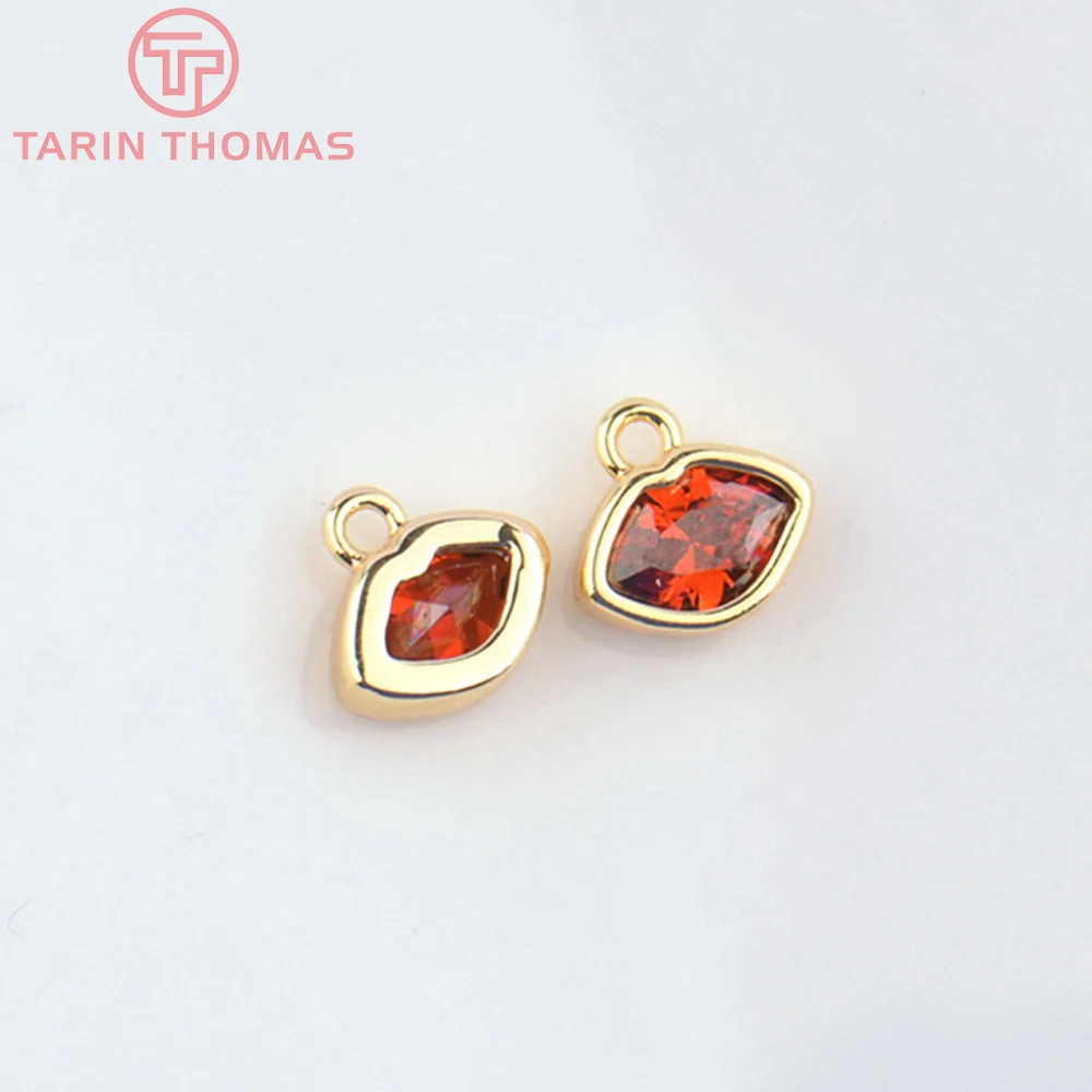 (4892) 4PCS 7x5MM 24K Gold Color Brass with Zircon Lips Shape Charms Pendants High Quality DIY Jewelry Making Findings Wholesale
