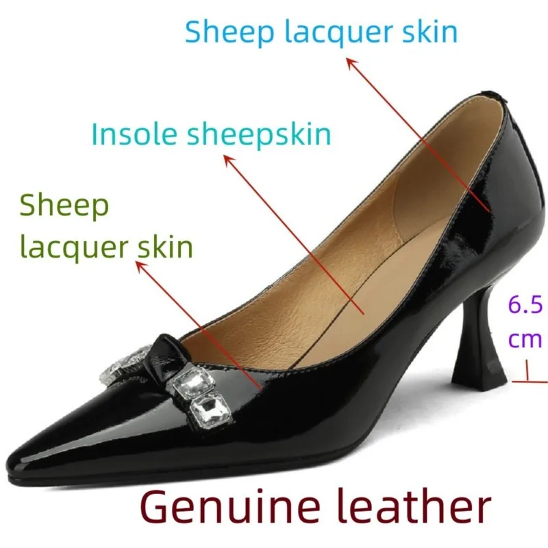 Dilalula Office Ladies Pumps Natural Genuine Leather Women Party Shoes Pointed Toe Thin High Heels Crystals Wedding Pumps Women