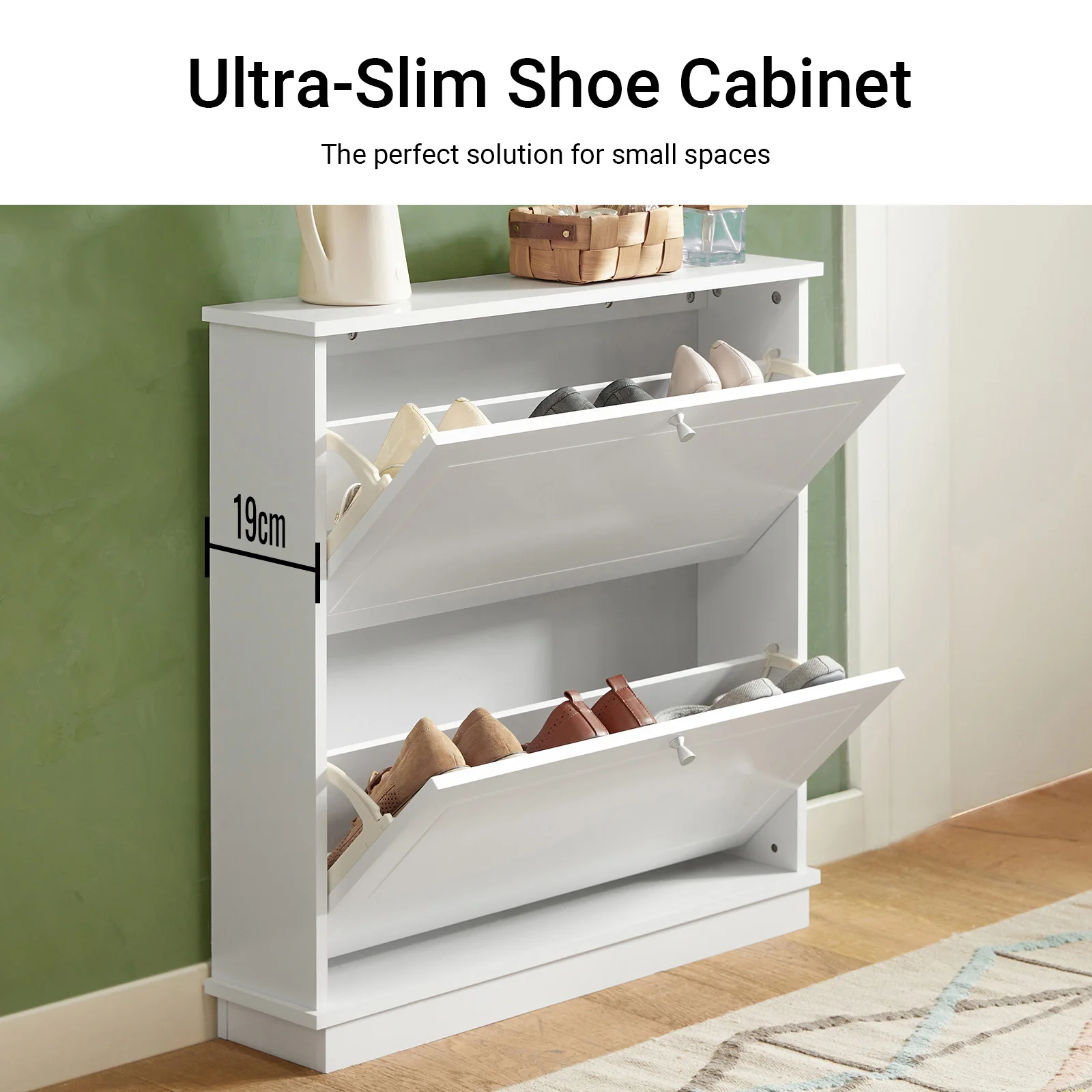 SoBuy FSR99-W Schuhkipper mit 2 Klappen Schuhschrank schmal Schuhregal Schuhkommode Schuhablage – Detail 9