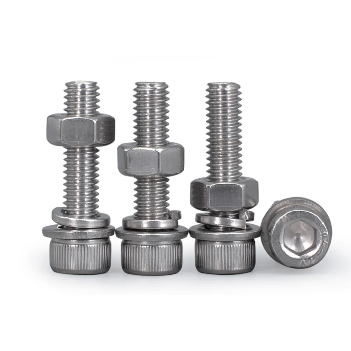 304 SS Cup Head Hex Socket Screw Nut Flat Washer Spring Washer Combination M2-16