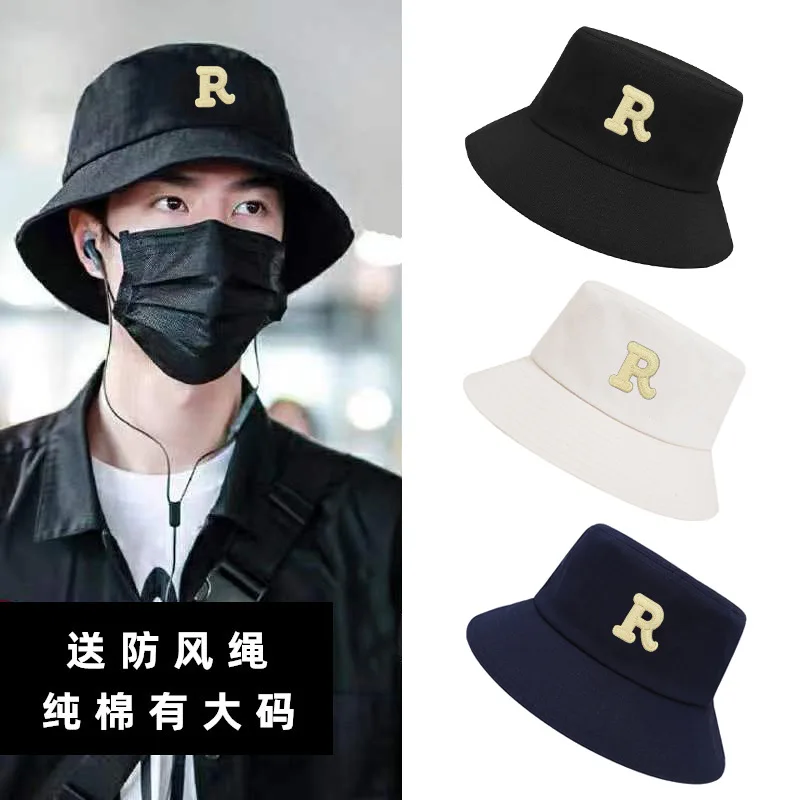 Big Head Wai Fisherman Hat Male Letter R Sunshade Hat Tidal Face Small Korean Version Summer Series Big Eave Pot Hat Female