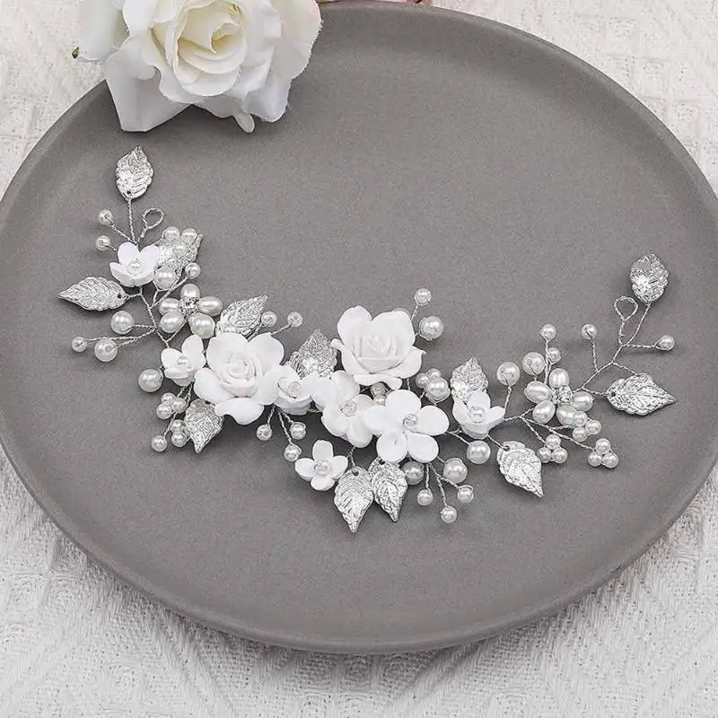 1Pcs Pearl Hair Piece Leaf Hair Accessories Flower Wedding Hair Vine Rhinestone Headband For Women And Girls
