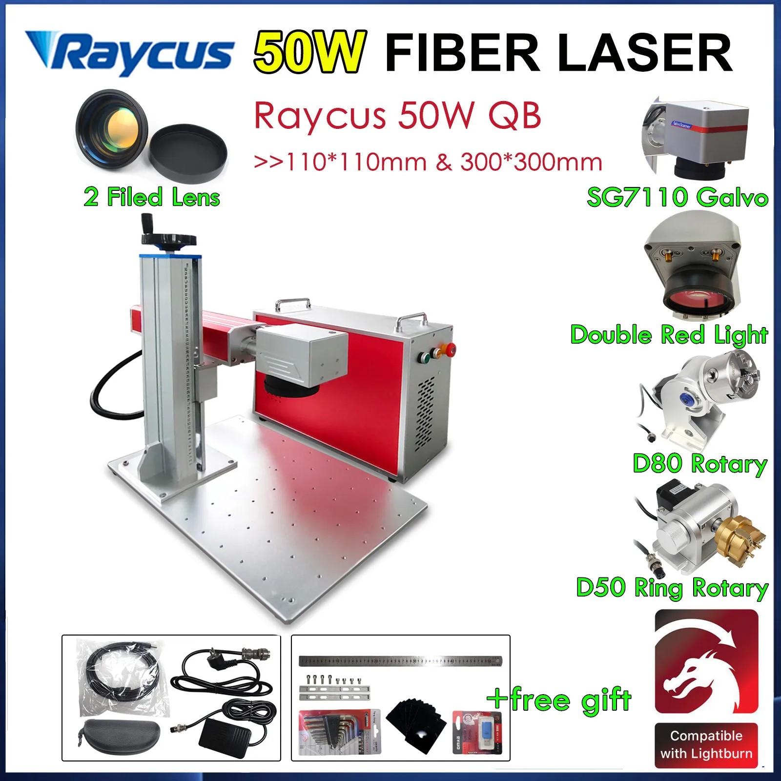 

Raycus Fiber Laser Marking Machine 20w 30w 50w 70W 100W Metal Cards Stainless Steel Gold Silver Engraving Lightburn or EZCAD V2