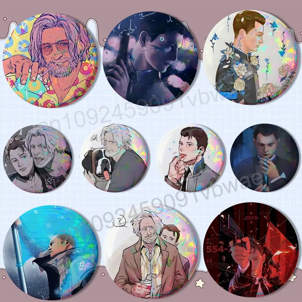 game RK800 Detroit Connor Laser reflective round badges pins bag clothing decorations collectibles gifts for friends