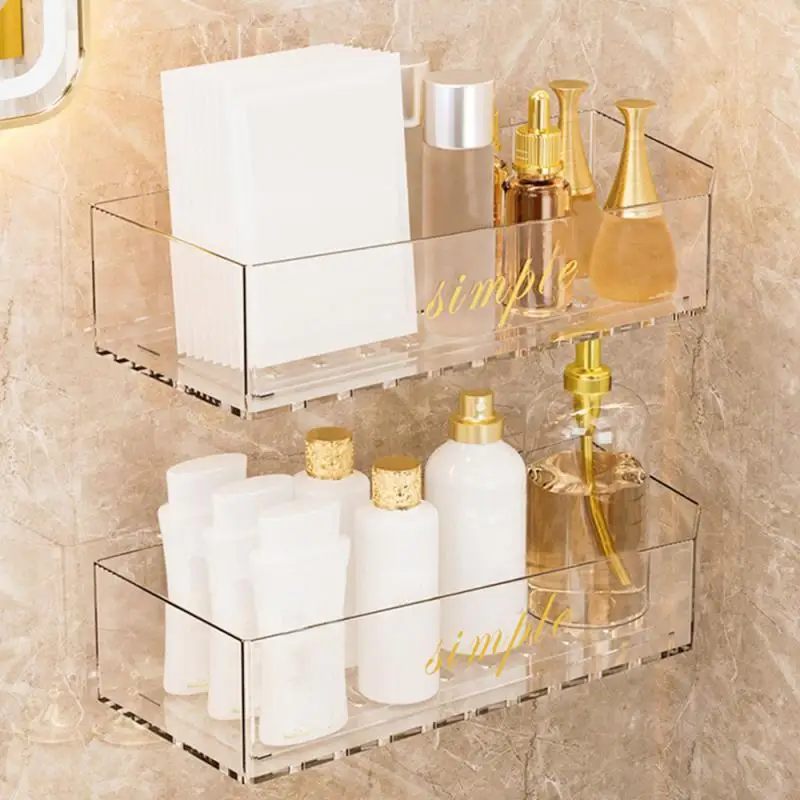 Punch-free Storage Rack Transparent Load-bearing Strengthening Hollow Design Highlight Guardrail Solid Bathroom Storage Bathroom