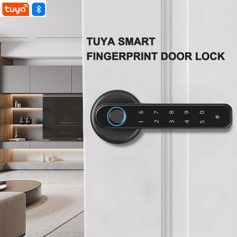 Tuya-cerradura biométrica para puerta inteligente, dispositivo de cierre electrónico con huella Digital, contraseña, sin llave, para seguridad del