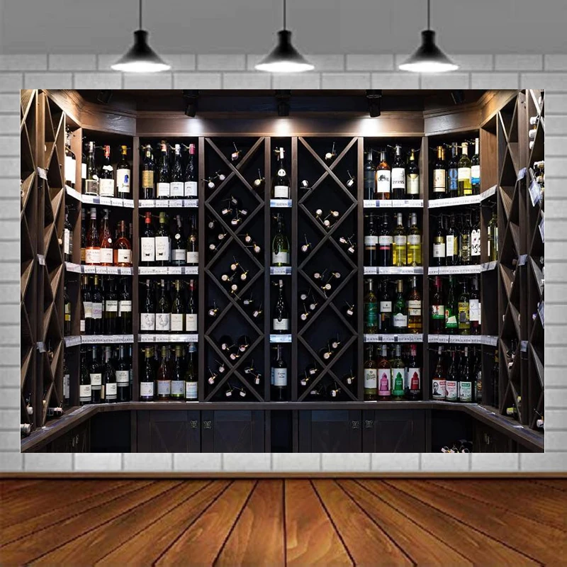 Luxury Wine Cellar Photography Backdrop Liquor Store Pub Bar Alcohol Bottles Wine Shelf Background Whisky Theme Party Decoration