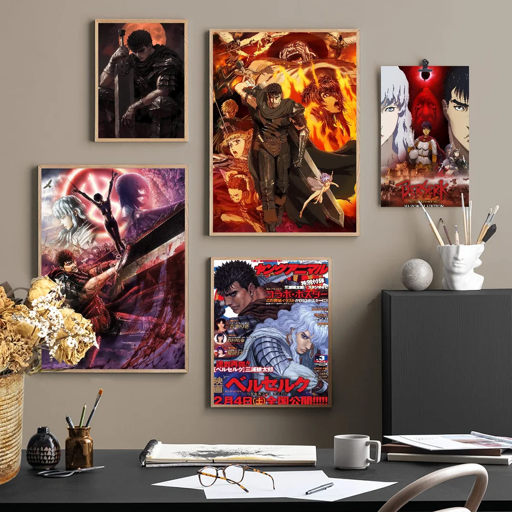 Berserk Japanese Anime Classic Vintage Posters Whitepaper Prints Posters Artwork Kawaii Room Decor