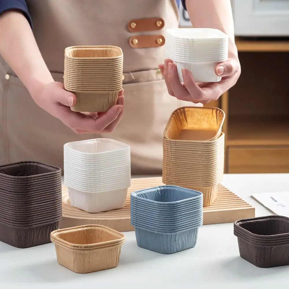 50 Uds. De moldes cuadrados de papel para magdalenas y pasteles, taza para hornear de calidad alimentaria, molde para pastel resistente a altas temperaturas, cocina, fiesta de boda