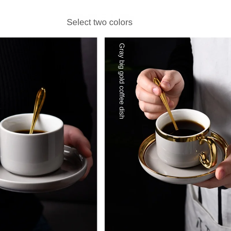 European Small Luxury Coffee Cup Set with Tray Office  Coffee Cup Saucer Gold Rim Afternoon Tea Cup Saucer Spoon Home Tableware