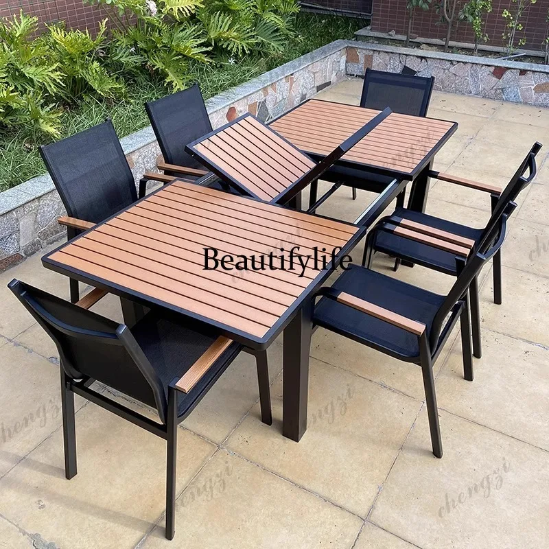 

Outdoor stretch plastic wood tables and chairs courtyard villa garden terrace hotel homestay with leisure furniture