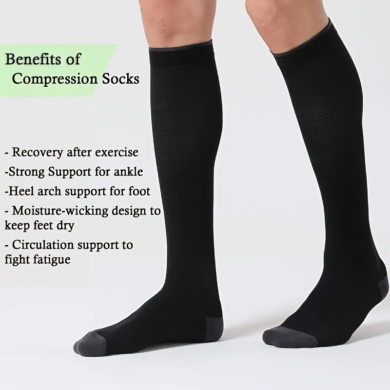 1/4 Paar Kompressionssocken für Herren und Damen, 20–30 mmHg – Durchblutungssocken, geeignet für Pflege und Reisen – weiche, atmungsaktive Sportsocken – Detail 8