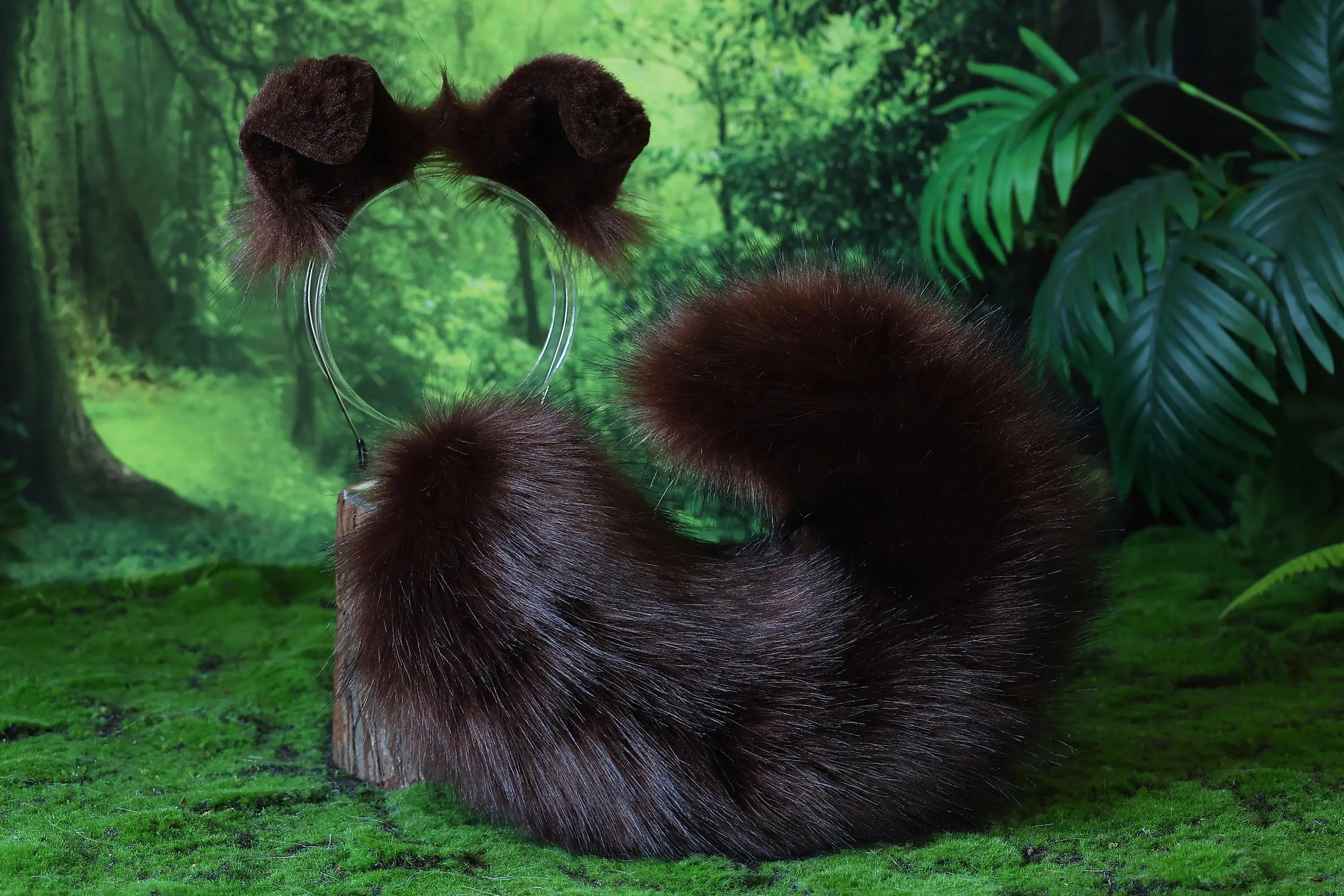 Faux fur dark brown shepherd dog tail and ear set,Shiba Inu dog ear and tail furry anime cosplay therian puppy ear tail