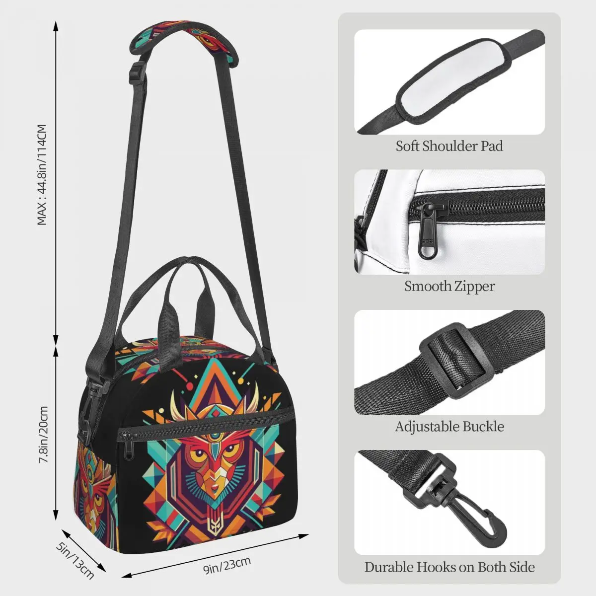 Native Mandala Owl American Lunch Bags Insulated Bento Box Lunch Tote Leakproof Picnic Bags Thermal Bag for Woman Children Work