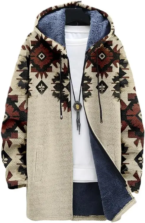 سترة أزتيك للرجال سترة رعاة البقر الغربية هوديس مبطنة بالصوف كابل سحاب كامل متماسكة اصطف سترة معاطف 01