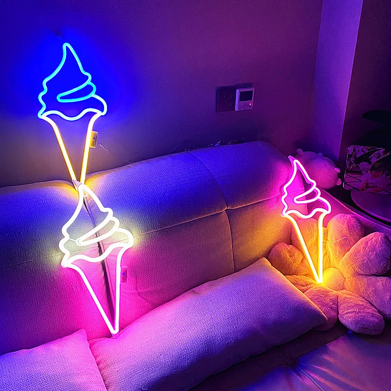 52cm Led Ice Cream Neon Light For Business Home Party Indoor Bedroom Room Bar Club Decorative Lamp Wedding Sign Wall Lights