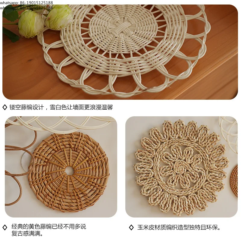Nordic Bohemian Rattan Round Wall Hanging Decor Handwoven Macrame Wall Art for Living Room Home Hanging Decoration