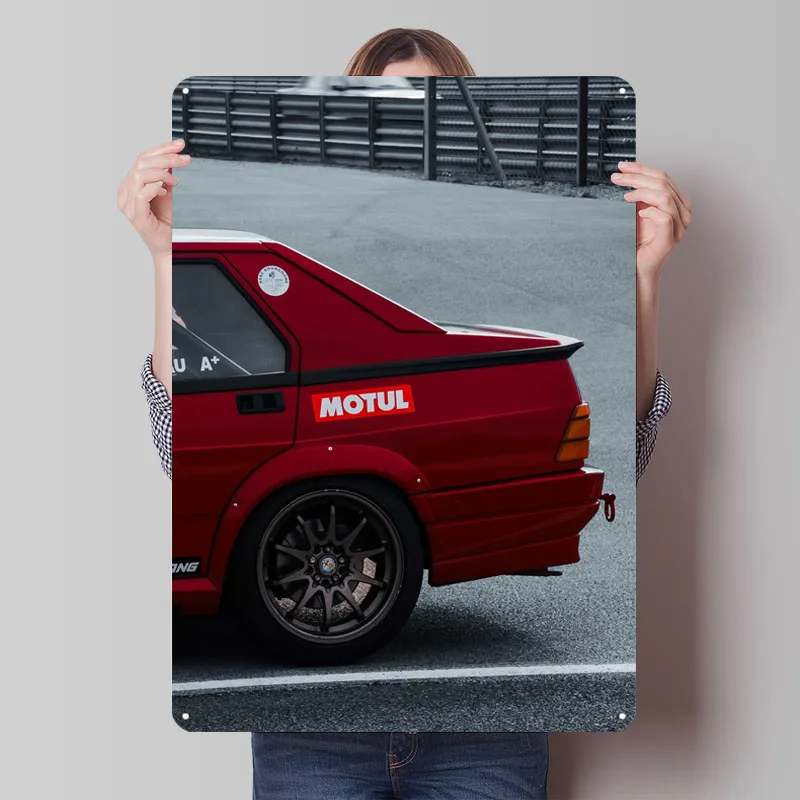 Red Alfa Romeo on Track Tinplate Signs Car Poster Bar Custom Metal Sign for Wall Art Decoration Living Room Decorations Decor