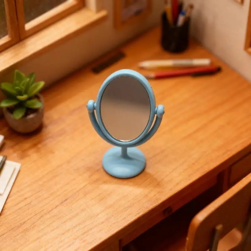 1Pcs 1:12 Dollhouse Mini Retro Mirror Dressing Table Vintage Bathroom Furniture Dollhouse Ornament Doll Accessories