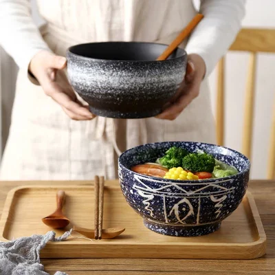 New  Japanese Bowl Instant Noodles Tableware Dining Room Tableware Salad Ceramic Bowl Bring Wooden Spoon Wooden Chopstick