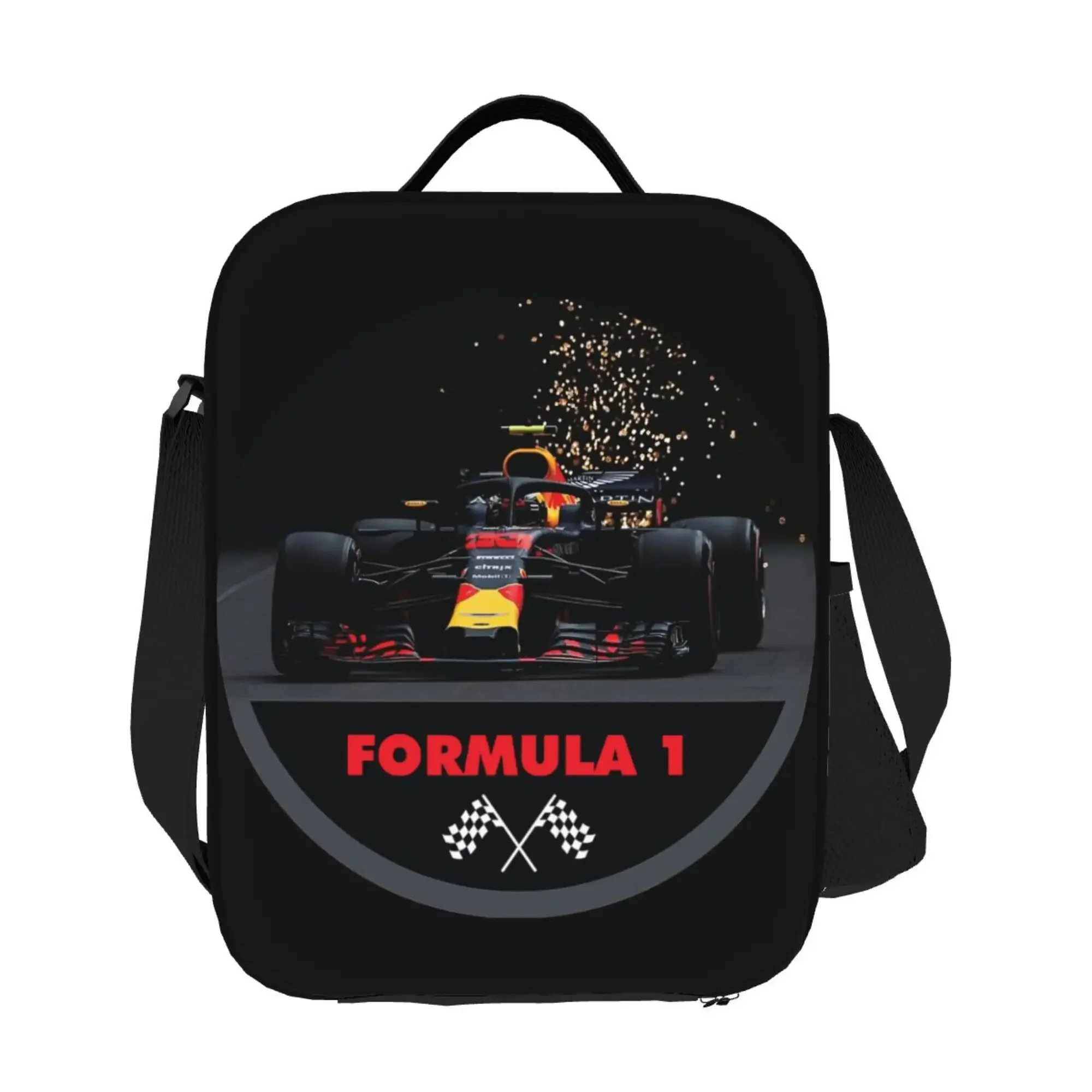 Car Racing Insulated Lunch Bag Resuable Waterproof Thermal Oxford Lunch Box with Single Shoulder Portable Tote Bento Bag