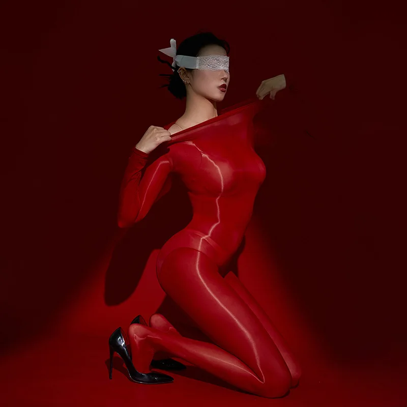 

Full Body Stockings Seamless Jumpsuits Women Oil Shiny Glossy Onesie Open Crotch Pantyhose Sexy Erotic Lingerie Smooth Bodysuits