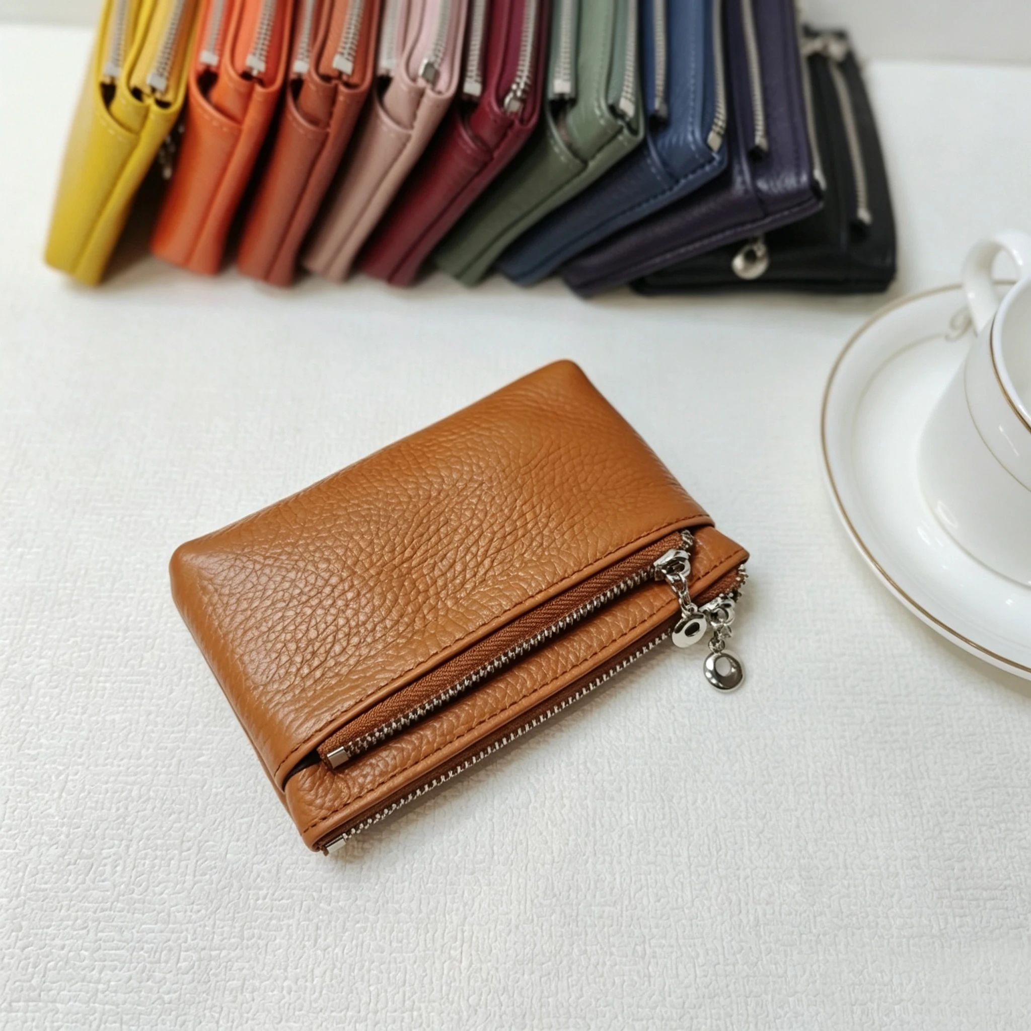 New Fashionable Shell-Shaped Ladies Zipper Coin Purse Top Layer Cowhide Korean Style Compact Storage Wallet for Coins Small Size