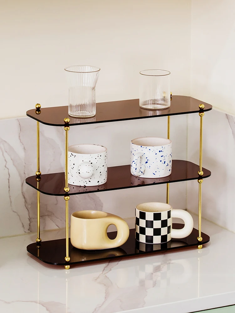 

Cosmetics storage rack desktop multilayer brass acrylic bathroom rack