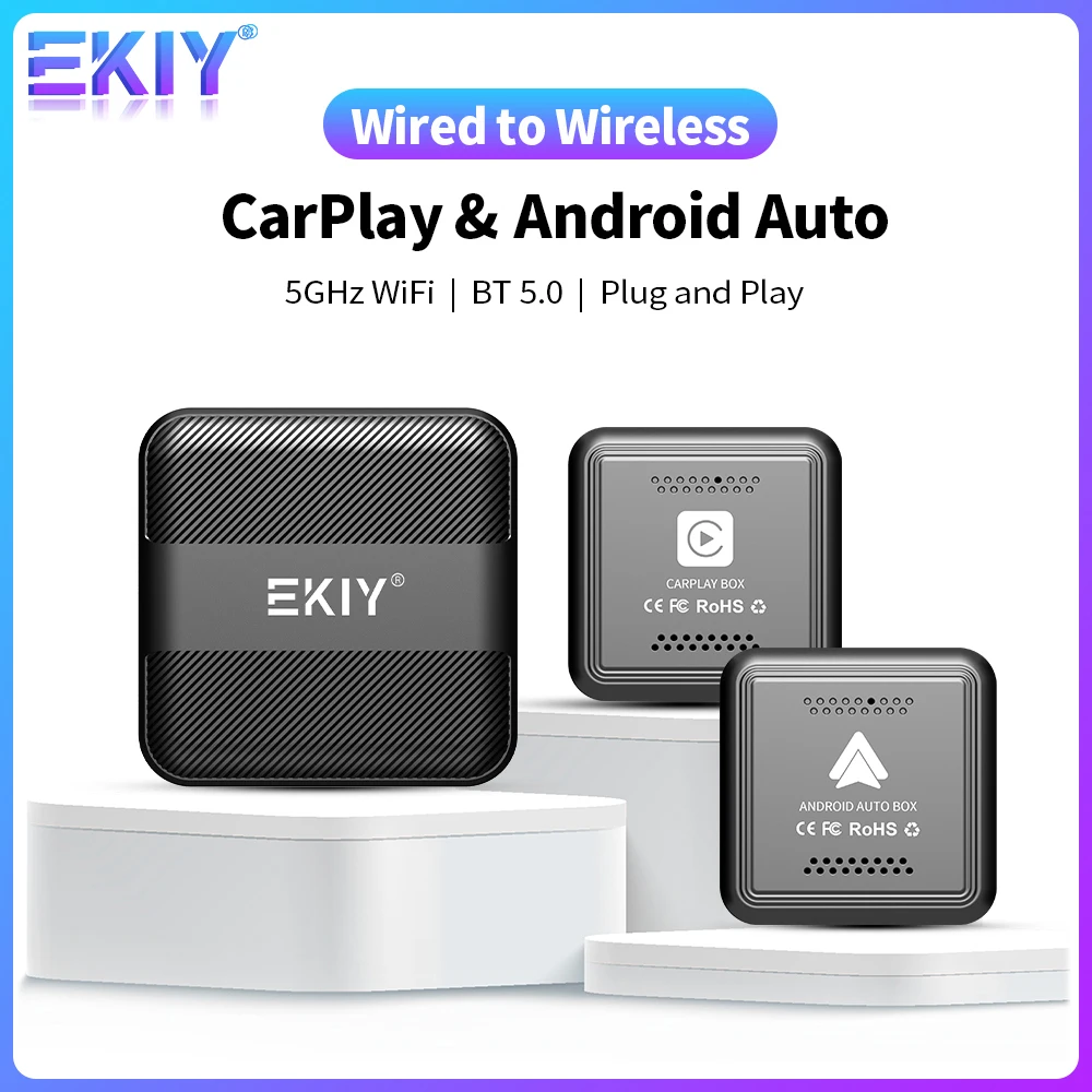 

EKIY Mini Car Play Box Wired To Wireless Carplay Android Auto Adapter Smart Ai Box Bluetooth WiFi Spotify Connect Smart USB Plug