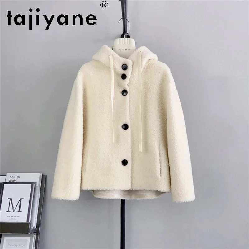 

100% Tajiyane Wool Coats for Women Hooded Autumn and Winter New Fashion Sheep Shearing Jacket Female Warm Jackets