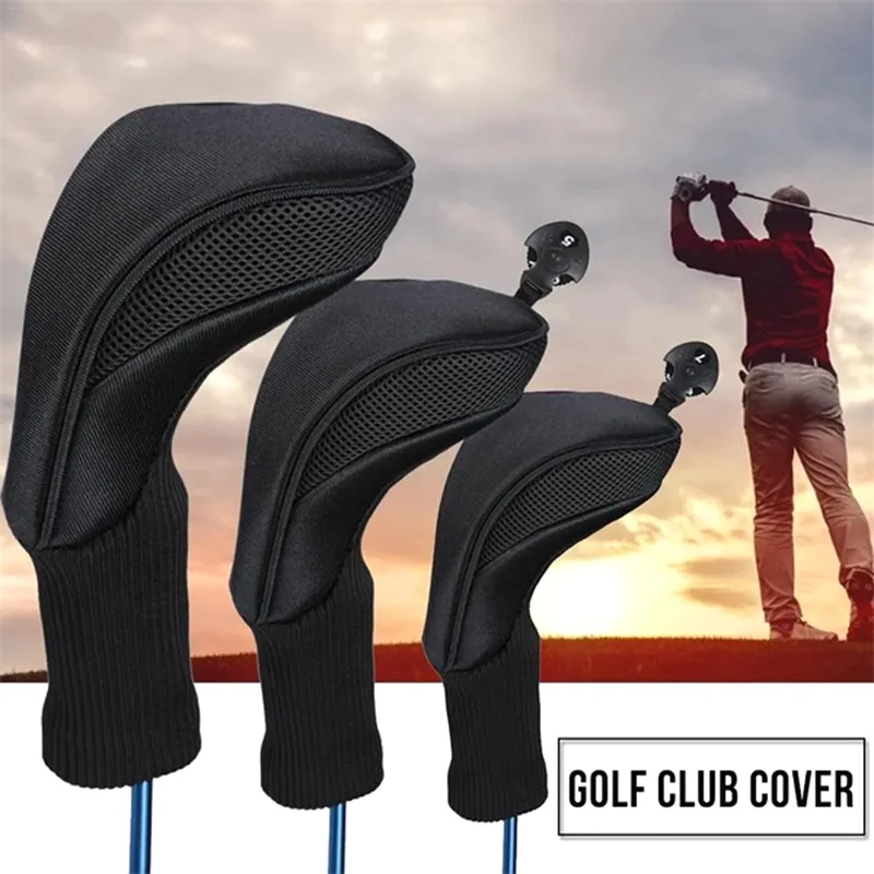 3Pcs/Set Long Neck Golf Club Head Covers Wood Driver Protect Headcover Number Tag Fairway Golf Head Cover Golf Accessories