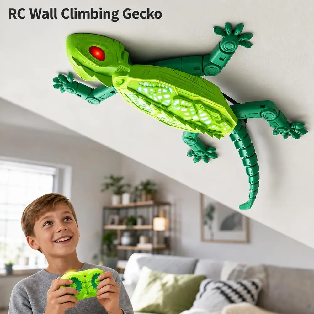 RC Electric Gecko Toy Features Colorful Lights, Wall-Climbing Capability, and 360° Rotation—A Creative Gift for Kids