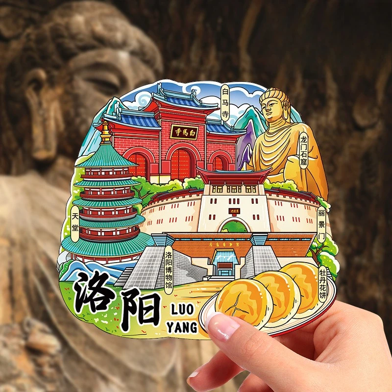 

luoyang City scenery Wooden Chinoiserie Fridge Magnet sticker,Magnetic Creative Landmark Travel Souvenir,refrigerator sticker