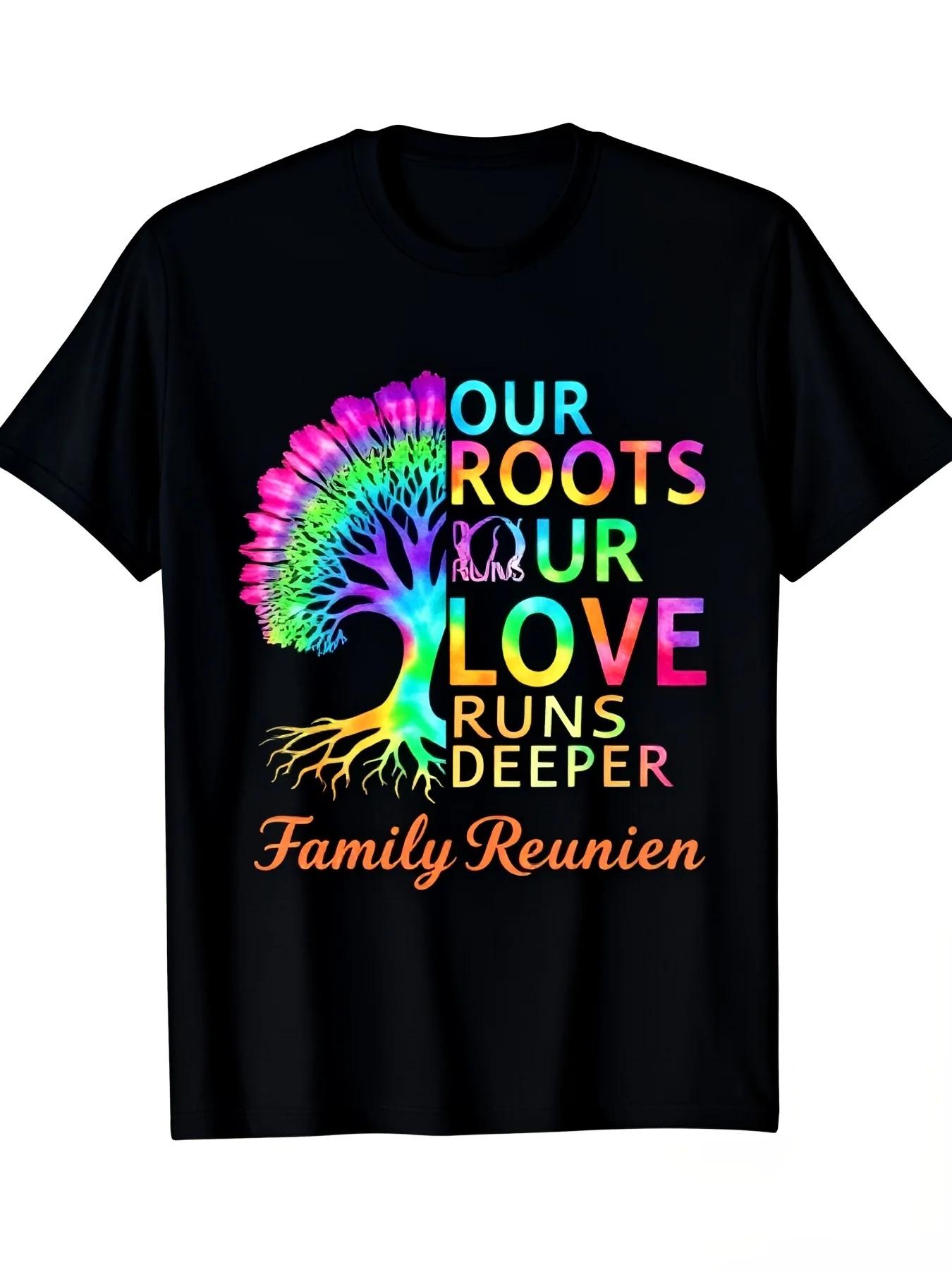 Men'S Family Reunion 2025 T-Shirt Our Roots Run Deep Our Love Runs Deeper Vintage Crew Neck Tee Black with Blue Purple Teal Lettering All-Season Casual Shirt for Reunions Fathers Day an4pure Breathable Sweat-Wicking and Soft Suitable for Daily Commu