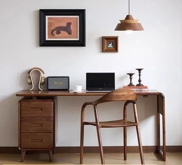 

North America Black Walnut Solid Wood Desk Light Luxury and Simplicity Home Desk Study Furniture