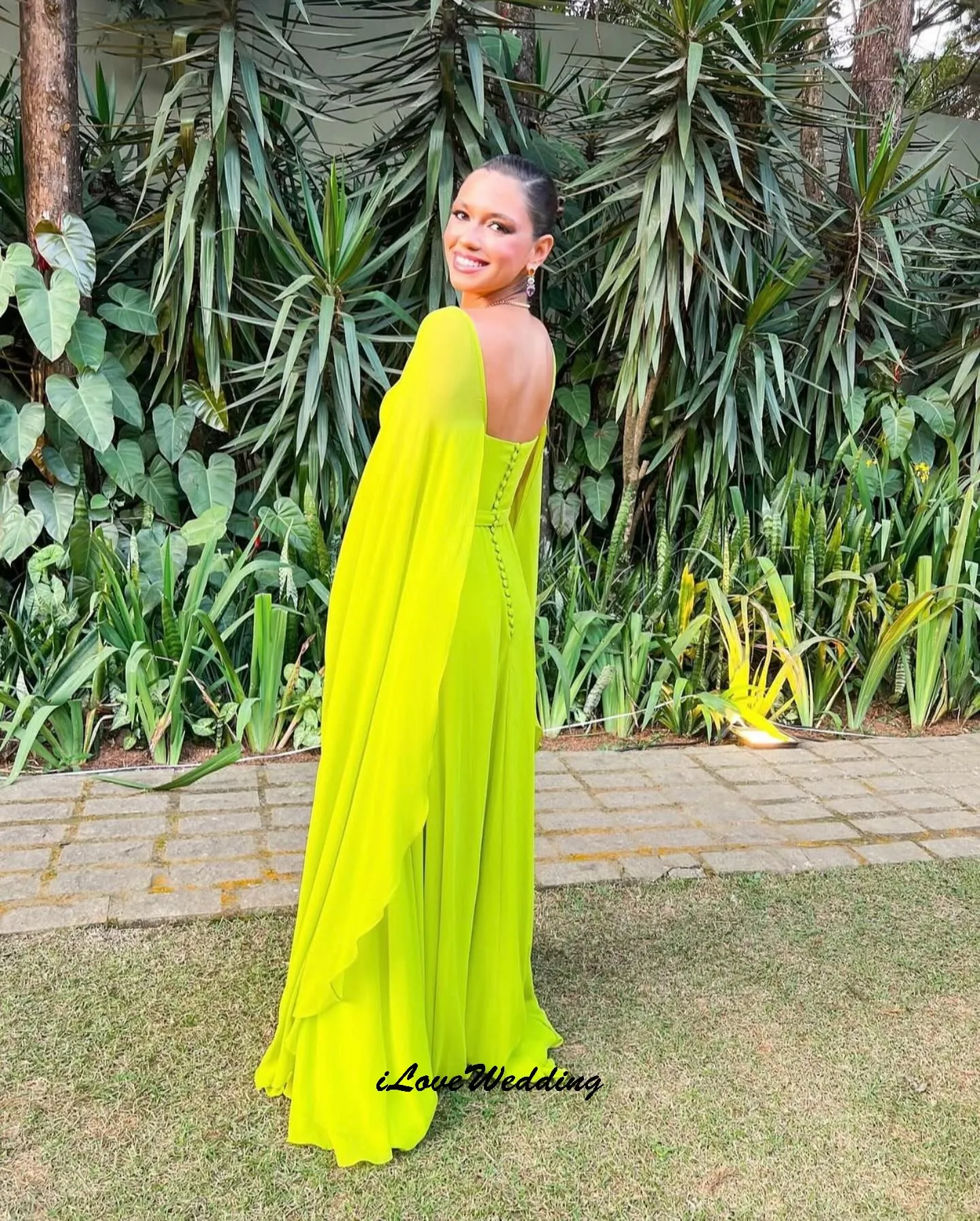 Fluorescent Green Eleagnt Evening Dress 2025 Chiffon Long Sleeve Woman Party Dress Maxi Dress Formal Gowns For Woman Customized