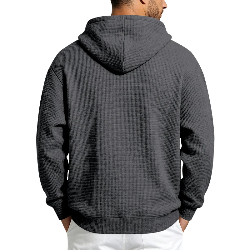 Herren Frühling und Herbst Einteiliger Waffel-Strick 1/4 Reißverschluss Lässiger Loser Kapuzenpullover, Geeignet für den Täglichen Gebrauch – Detail 19