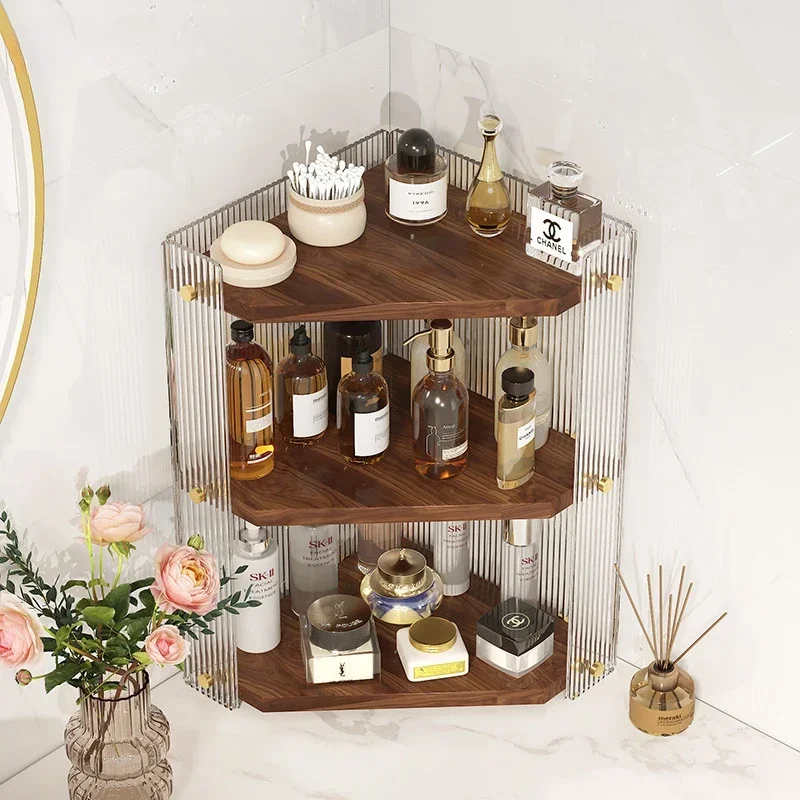 Corner solid wood triangle shelf, toilet washbasin, cosmetics, bathroom countertop, corner acrylic storage shelf