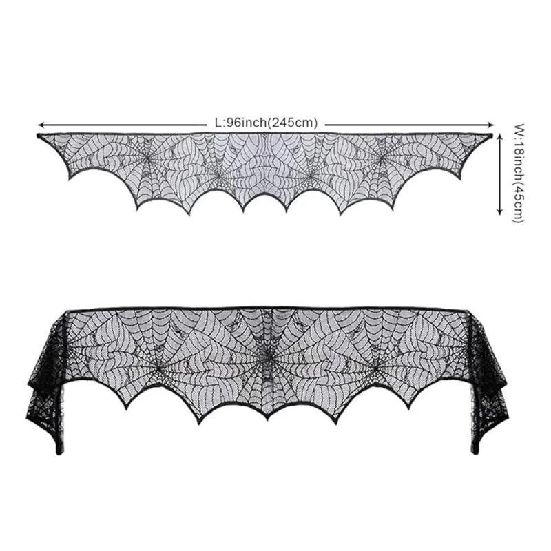Halloween Schwarze Spinnennetz-Tischdecke Spitzen-Tischüberzug Perfekt für Kamin- und Kaminsims-Dekoration – Detail 7