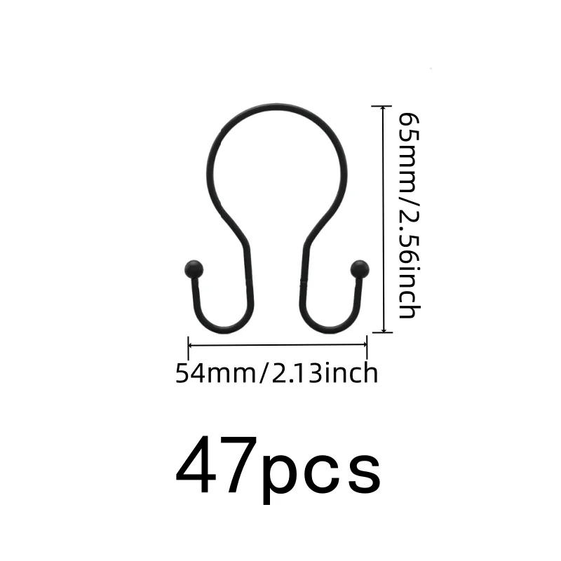 47 pcs Black Double Ear Shower Curtain Rings, Slides Smoothly Without Sticking, for Bathroom Shower Rods