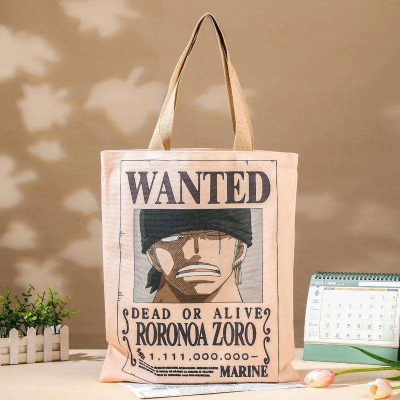 New One Piece Anime Cartoon Bounty Order Luffy Zoro Shoulder Canvas Bag Large Capacity Creative Student School Bag Handbag Gift