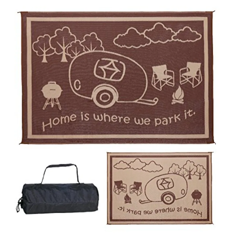 

RV home mat for indoor use, reversible brown/beige polypropylene, non-slip backing, 8' x 11'