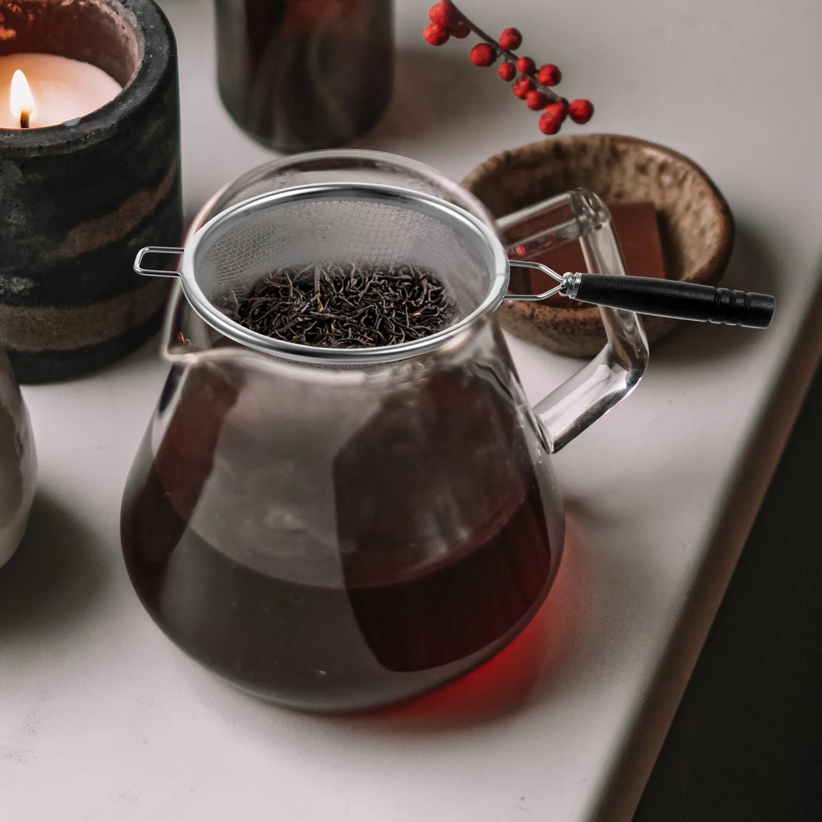 

Stainless Steel Fine Mesh Strainer for Coffee Juice Filtering Wooden Handle Nonslip Ergonomic Design Kitchen Cocktail