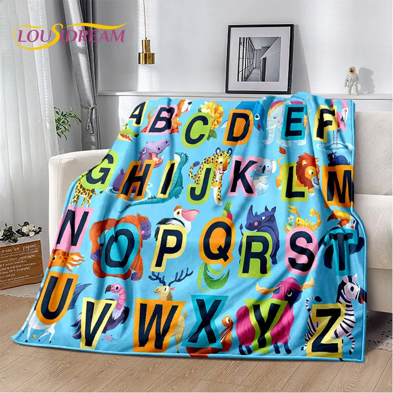 

ABC Cartoon Alphabet Children Kids Early Education Soft Plush Blanket,Flannel Blanket Throw Blanket for Living Room Bedroom Sofa