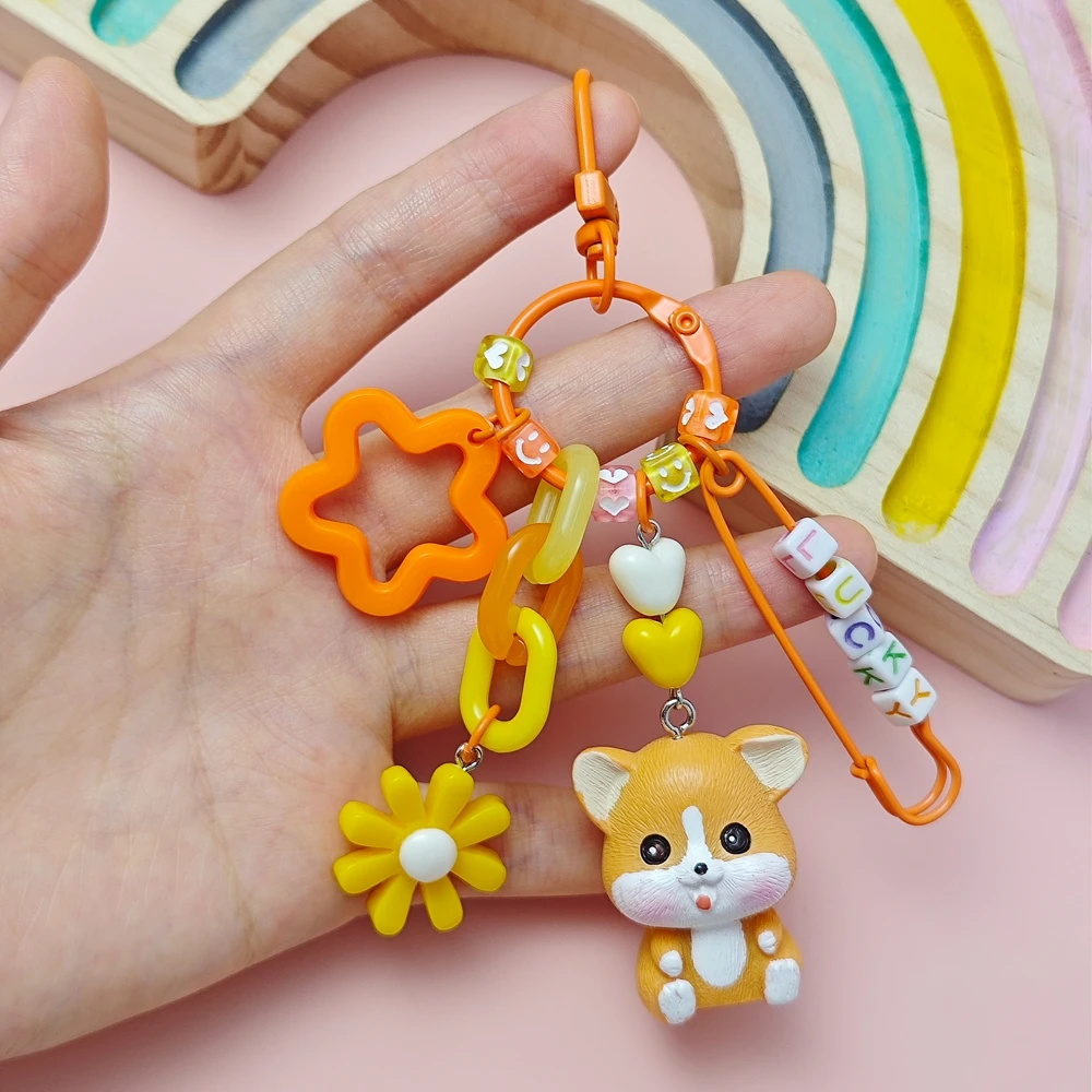 Corgi Key Ring Bag Pendant Bichon Frise Teddy Yorkshire Dog Key Chain Lucky Bag Decoration