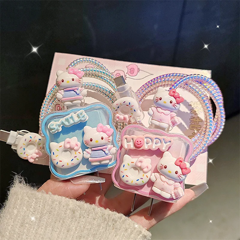 

Cartoon Sanrio Hello Kitty Charger Data Cable Protector and Winding Kit for Apple 18W 20W Management Phone Wire Cord Organizers