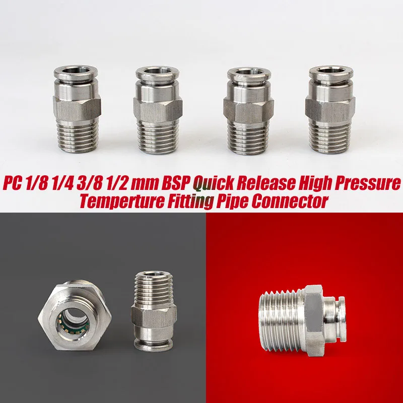 

304 Stainless Steel Pneumatic Hose Fitting PC 1/8 1/4 3/8 1/2 BSP Quick Release High Pressure Temperture Fitting Pipe Connector