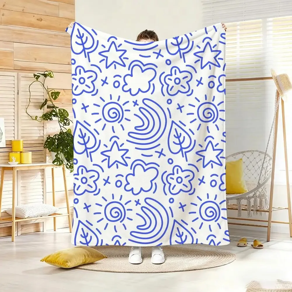 Sketch icons Doodles illustration Throw Lightweight  Flannel Blanket Soft Skin-friendly for Summer Cooling