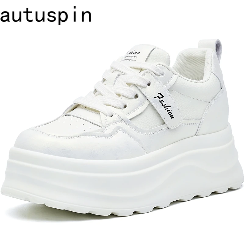 

AUTUSPIN 7cm Flat Platform Women Shoes 2025 Spring/autumn Fashion Korean Style White Skateboarding Sneakers Leisure Shoes Woman